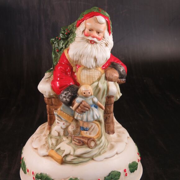 The Santa Claus Shoppe Enesco Santa In Chimney Porcelain Musical Figurine 1985 - Picture 6 of 16